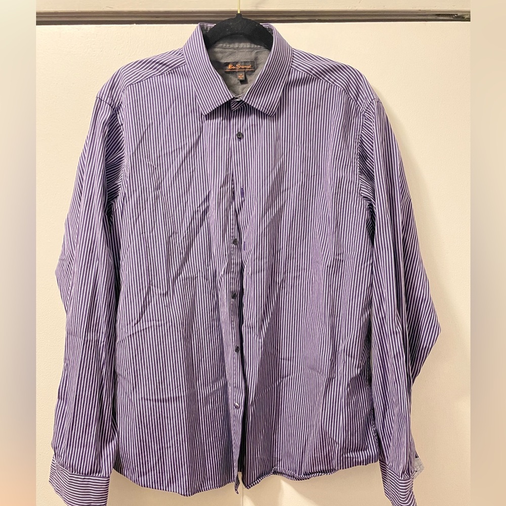 Purple and white striped button down
